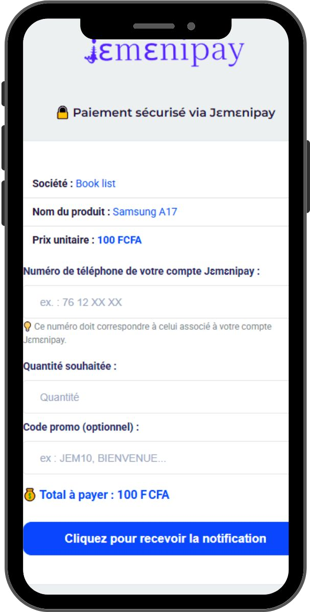 Aperçu Jɛmɛnipay Checkout